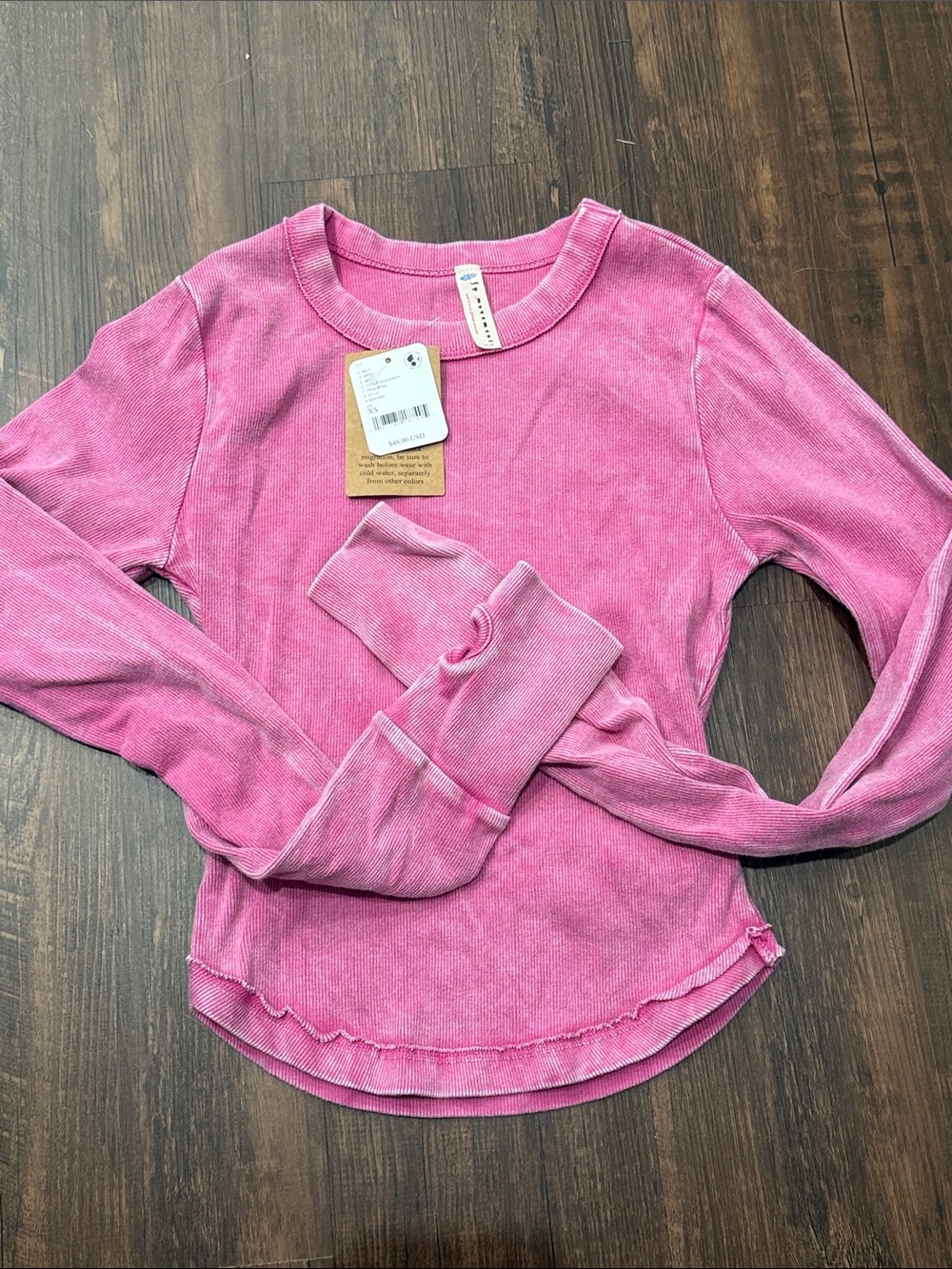 FP Movement by Free People Vintage Wash Pink Ribbed Long Sleeve Tee